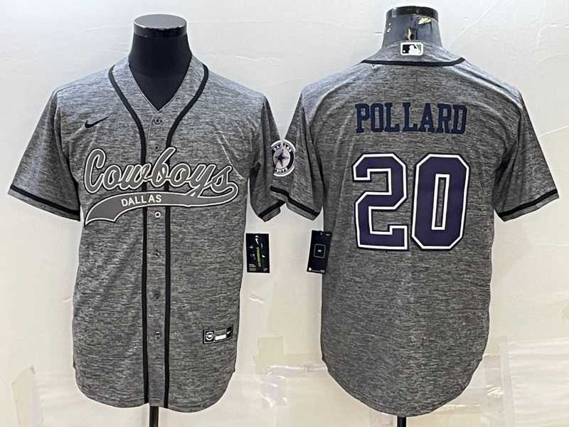 Men%27s Dallas Cowboys #20 Tony Pollard Grey Gridiron With Patch Cool Base Stitched Baseball Jersey